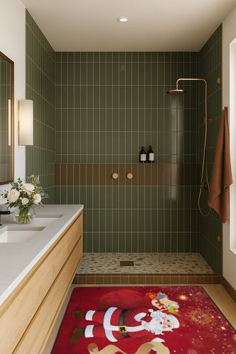 ALAZA Christmas Santa Claus with Gift Red Firework Area Rug for Living Room Bedroom 6'x4' in Green Bathroom