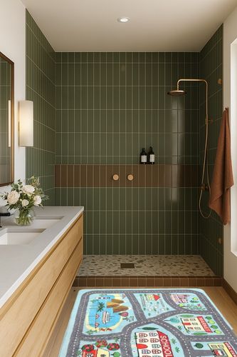 Playroom Rug Play Carpet 4’ x 6’, Blue Large Educational Children’s Play Mat, Learning & Have Fun Safely Non-Slip Washable Road Traffic Floor Area Carpet, Great for Kids Room Bedroom in Green Bathroom