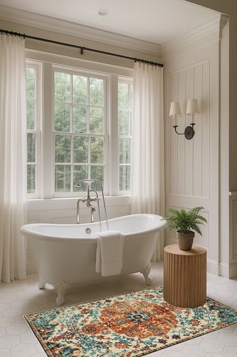 Boho Bathroom Rug,Non-Slip Distressed Entry Accent Ma in Luxurious Bathroom