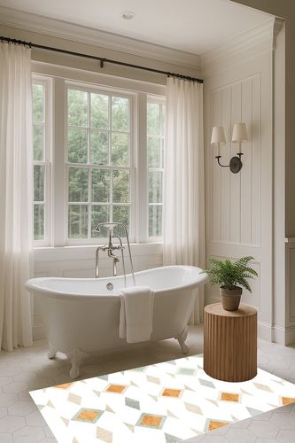 Eroyat Modern Minimalist Fresh Geometric Lattice Area Rug in Luxurious Bathroom