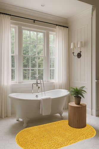 Everyday Shag Rug Yellow 3x5 Oval in Luxurious Bathroom