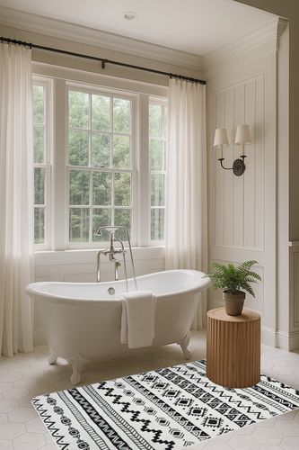 Lahome Boho Geometric Washable Area Rug in Luxurious Bathroom