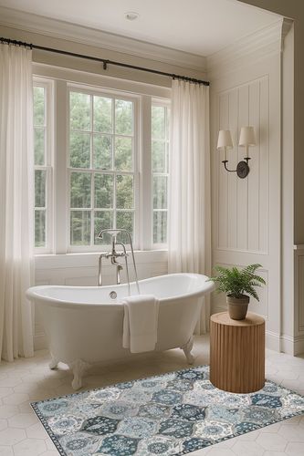 Lahome Moroccan Trellis Area Rug in Luxurious Bathroom