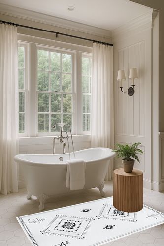 Lahome Washable Aztec Area Rug in Luxurious Bathroom