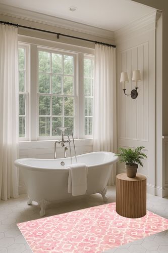 Nursery Rug Pink Non-Slip in Luxurious Bathroom