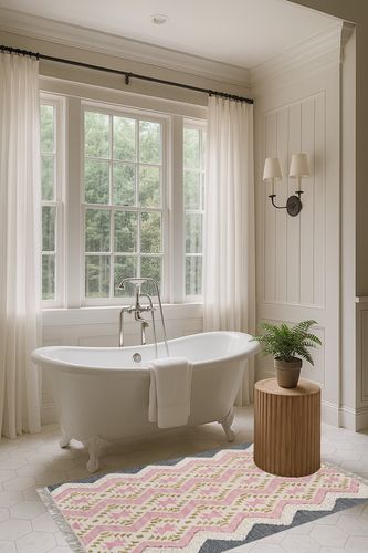 Wool Hand Made Contemporary Area Rug in Luxurious Bathroom