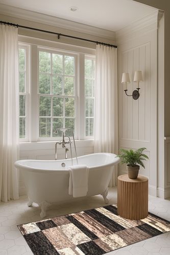 ‎Chocolate ‎Modern, Eclectic, Casual, Transitional ‎Cushioned ‎Area Rug in Luxurious Bathroom