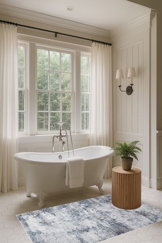 Gray/Blue Abstract & Modern Super Soft, Non-Slip, Easy to Clean, Fade Resistant Area Rug in Luxurious Bathroom