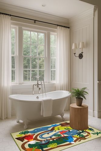 Booooom Jackson Dinosaur Rug Kids Area Rug Play Rug Educational Rug for Playroom Classroom and Kidroom Learning Carpet for Boys and Girls in Luxurious Bathroom