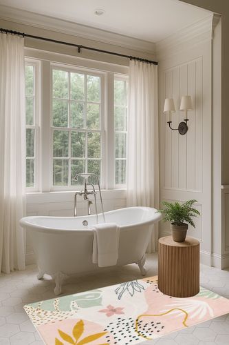 Lahome Pink Washable Living Room Area Rug - 3x5 Small Rugs for Bedroom Non-Slip Throw Soft Nursery Kids Room Low-Plie Boho Botanical Print Capet for Kitchen Entryway Office Bath Laundry Dining Room in Luxurious Bathroom