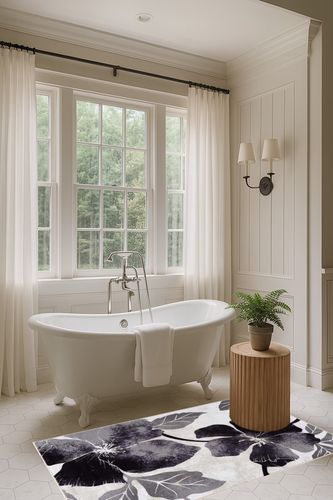 CAMILSON Solana Modern Floral 3'3" x 5' Area Rugs Non-Skid (Non-Slip) Rubber Backing Black - Gray Flowers Indoor Rug (3x5, Black Grey) in Luxurious Bathroom