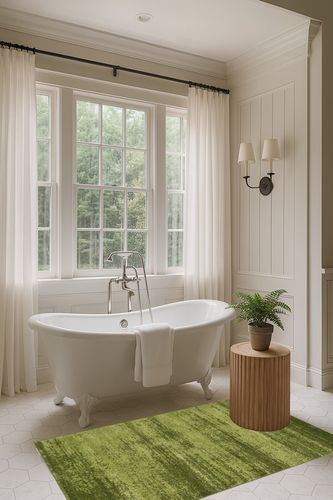 Unique Loom Del Mar Collection Area Rug - Lucille (3' 3" x 5' 3" Rectangle, Green/ Hunter Green) in Luxurious Bathroom