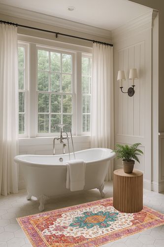 Moynesa Ultra-Thin Washable Vintage Area Rug - 3x5 Persian Girls Bedroom Non-Slip Non-Shedding Oriental Medallion Living Room Mat Indoor Carpet for Office Nursery Room, Pink/Teal/Multi in Luxurious Bathroom