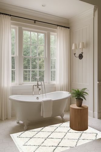 Twinar Geometric Hand Knotted Wool Off White/Dark Gray Area Rug Langley Street ... in Luxurious Bathroom