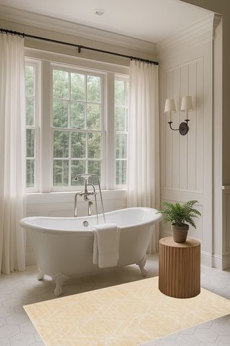 Seiler Geometric Light Gold Area Rug George Oliver Rug Size: Rectangle 3' x 5' in Luxurious Bathroom