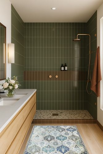 Beeiva Washable Bedroom Kitchen Area Rug in Green Bathroom