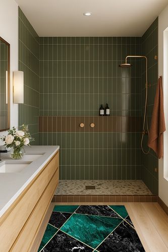 Emerald Green Area Rugs in Green Bathroom