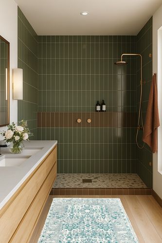 Juvale Vintage Area Rug in Green Bathroom