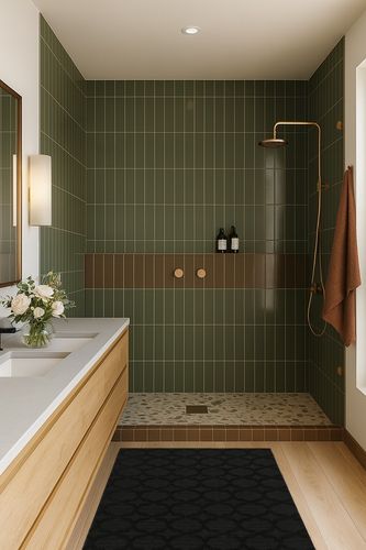 Black Casual Stain Resistant, Non Slip Bedroom, Living Room, Home Office, Dining Room Area Rug in Green Bathroom