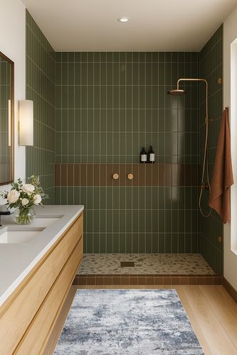 Gray/Blue Abstract & Modern Super Soft, Non-Slip, Easy to Clean, Fade Resistant Area Rug in Green Bathroom