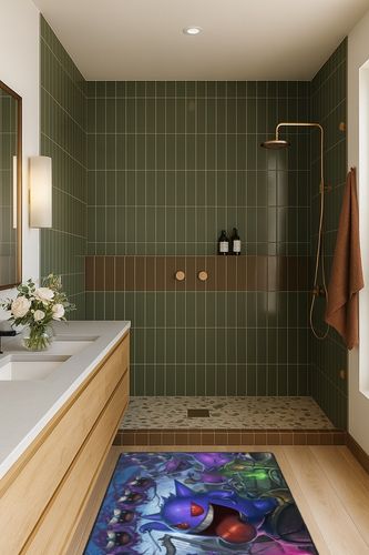 Carpet, Anime Game Cartoon Carpet Living Room Bedroom Floor Sofa Mat, Home Area Decorative Floor Mat in Green Bathroom