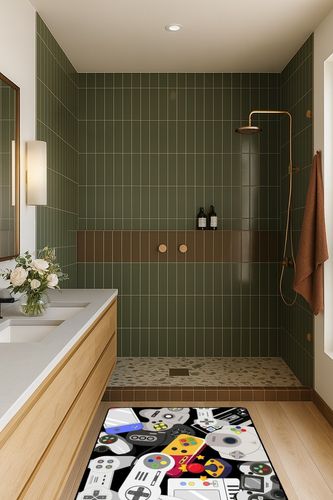 Lacut Game Rug Teen Boys Carpet with Game Controller Decoration, 3D Gaming Rugs for Boy’s Bedroom Living Room Playroom, Non-Slip Gamer Carpet Children Gaming Area Rugs (60" x 40") in Green Bathroom