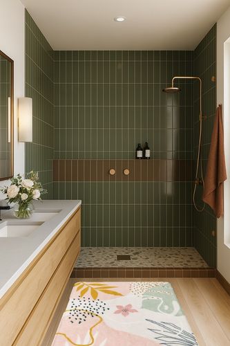 Lahome Pink Washable Living Room Area Rug - 3x5 Small Rugs for Bedroom Non-Slip Throw Soft Nursery Kids Room Low-Plie Boho Botanical Print Capet for Kitchen Entryway Office Bath Laundry Dining Room in Green Bathroom