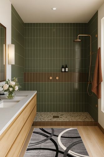 Rugshop Modern Wavy Circles Design Area Rug 3'3" x 5' Gray in Green Bathroom