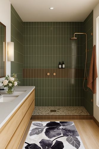 CAMILSON Solana Modern Floral 3'3" x 5' Area Rugs Non-Skid (Non-Slip) Rubber Backing Black - Gray Flowers Indoor Rug (3x5, Black Grey) in Green Bathroom