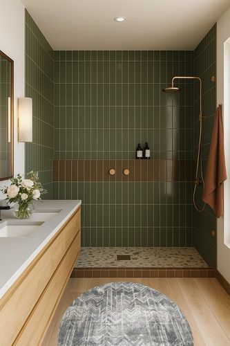 Geometric Tufted Gray/Teal Area Rug George Oliver Rug Size: Rectangle 3' x 5' in Green Bathroom