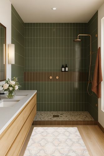 Remington Geometric Handmade Hand-Loomed Ivory/Orange Area Rug Foundstone Rug ... in Green Bathroom