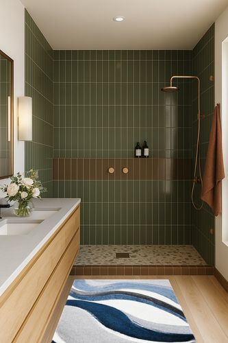 Tornillo Abstract Gray/Blue Area Rug Orren Ellis Rug Size: Rectangle 2'7 in Green Bathroom