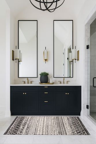 Chester Boho Moroccan Area Rug in Transitional Black Bathroom