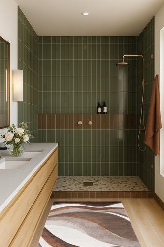 Ducor Abstract Beige/Brown Area Rug Wade Logan Rug Size: Rectangle 2'7" x 5' in Green Bathroom