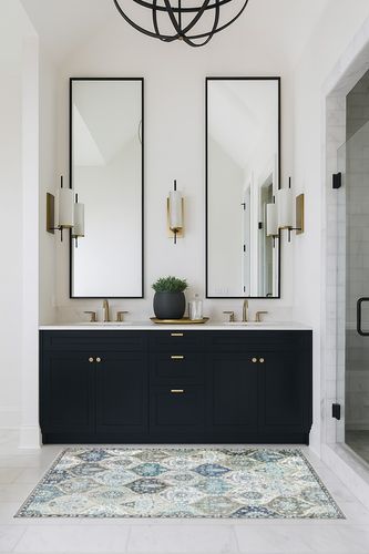 Beeiva Washable Bedroom Kitchen Area Rug in Transitional Black Bathroom