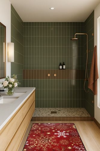 SUABO Christmas Area Rug, Red Snowflakes Non Slip Area Rug Nursery Rug Floor Mats Carpet for Living Dinning Room Bedroom Kitchen 3'x5' in Green Bathroom