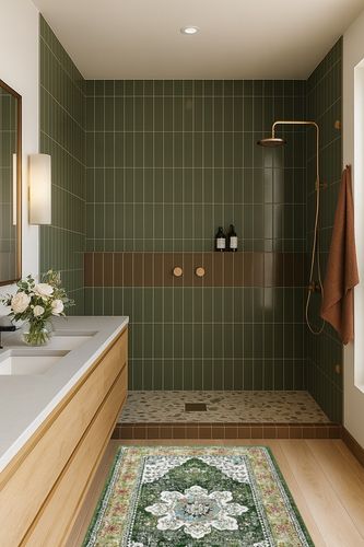 Ileading Bohemian Vintage Area Rug 3x5ft, Machine Washable Low-Pile Accent Carpet, Non-Shedding Non-Slip Entryway Floor Throw Rugs for Living Room, Bedroom, Dining Room, Kids Playroom(Green) in Green Bathroom