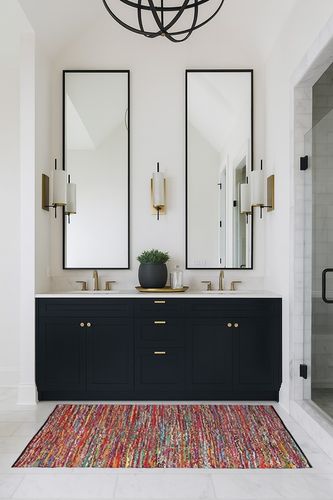 Cotton Multi Chindi Hand Woven Rugs Chindi in Transitional Black Bathroom