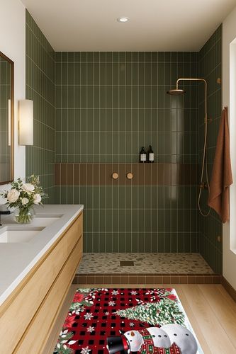 Area Rug 2x3 Feet, Christmas Eucalyptus Poinsettia Cardinals Snowflake Snowman Rug, Rugs for Living Room Decor Bedroom Decor Kids Room, Non-Slip Living Room Rugs, Comrft Carpet Washable Rug in Green Bathroom