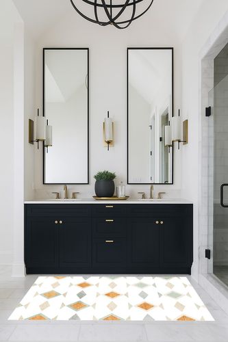 Eroyat Modern Minimalist Fresh Geometric Lattice Area Rug in Transitional Black Bathroom