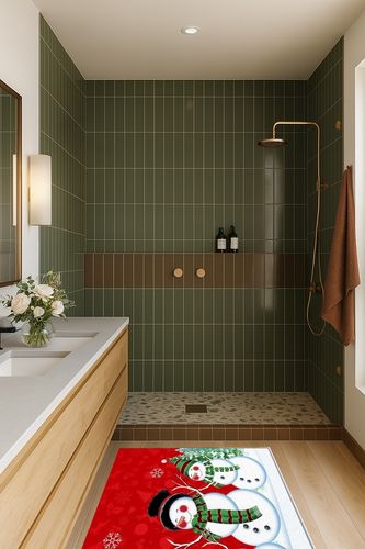 Area Rug 2x3 Feet, Xmas Tree Cardinals Winter Snowflake Christmas Snowman Rug, Rugs for Living Room Decor Bedroom Decor Kids Room, Non-Slip Living Room Rugs, Comrft Carpet Washable Rug in Green Bathroom