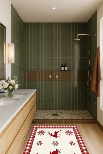 Area Rug, Winter Snowflake Elk Reindeer Red Buffalo Plaid Merry Christmas Rug, 2x3 Feet Rugs for Living Room Bedroom Kids Room Kids Room Nursery Classroom, Non-Slip Comrft Carpet Washable Rug in Green Bathroom