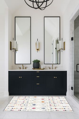 Geometric-Area-Rug-for-Living-Room in Transitional Black Bathroom
