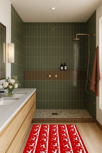 Area Rug, Xmas Elk Reindeer Winter Snoflake Xmas Tree Red Merry Christmas Rug, 2x3 Feet Rugs for Living Room Bedroom Kids Room Kids Room Nursery Classroom, Non-Slip Comrft Carpet Washable Rug in Green Bathroom