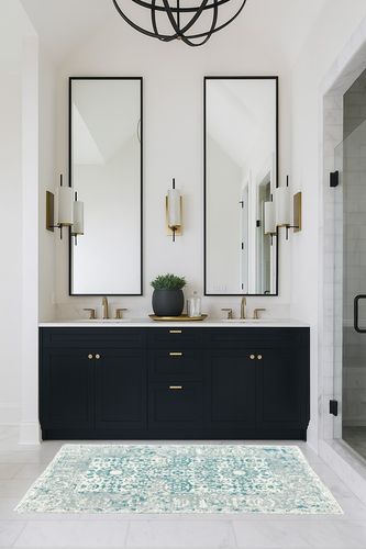 Juvale Vintage Area Rug in Transitional Black Bathroom
