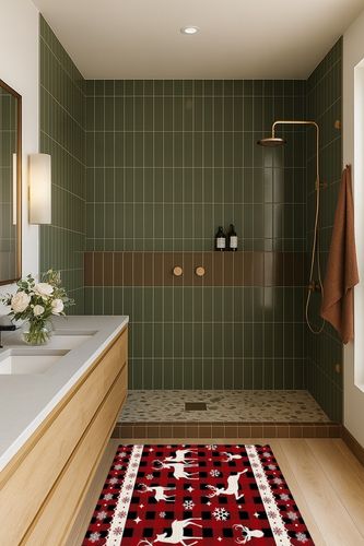 Area Rug, Snowflake Christmas Reindeer Christmas Rug, 2x3 Feet Rugs for Living Room Bedroom Kids Room Kids Room Nursery Classroom, Non-Slip Comrft Carpet Washable Rug in Green Bathroom