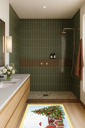 Area Rug, Xmas Tree Snowflakes Red Barn Christmas Rug, 2x3 Feet Rugs for Living Room Bedroom Kids Room Kids Room Nursery Classroom, Non-Slip Comrft Carpet Washable Rug in Green Bathroom