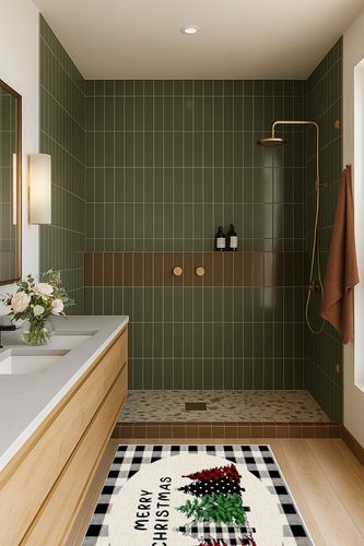 Area Rug, Black Buffalo Plaid Xmas Tree Merry Christmas Rug, 2x3 Feet Rugs for Living Room Bedroom Kids Room Kids Room Nursery Classroom, Non-Slip Comrft Carpet Washable Rug in Green Bathroom