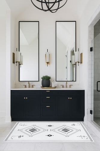 Lahome Washable Aztec Area Rug in Transitional Black Bathroom