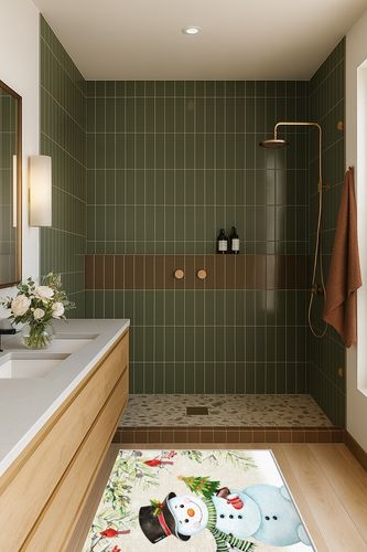 Area Rug, Winter Cardinals Snowman Snowflake Xmas Tree Merry Christmas Rug, 2x3 Feet Rugs for Living Room Bedroom Kids Room Kids Room Nursery Classroom, Non-Slip Comrft Carpet Washable Rug in Green Bathroom